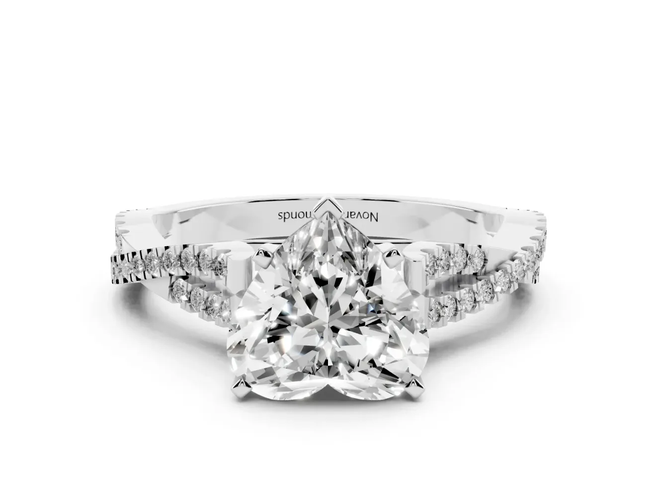 Heart Cut Diamond Solitaire Engagement Ring Set in Silver with Twisted Pavé Band and Prong Setting