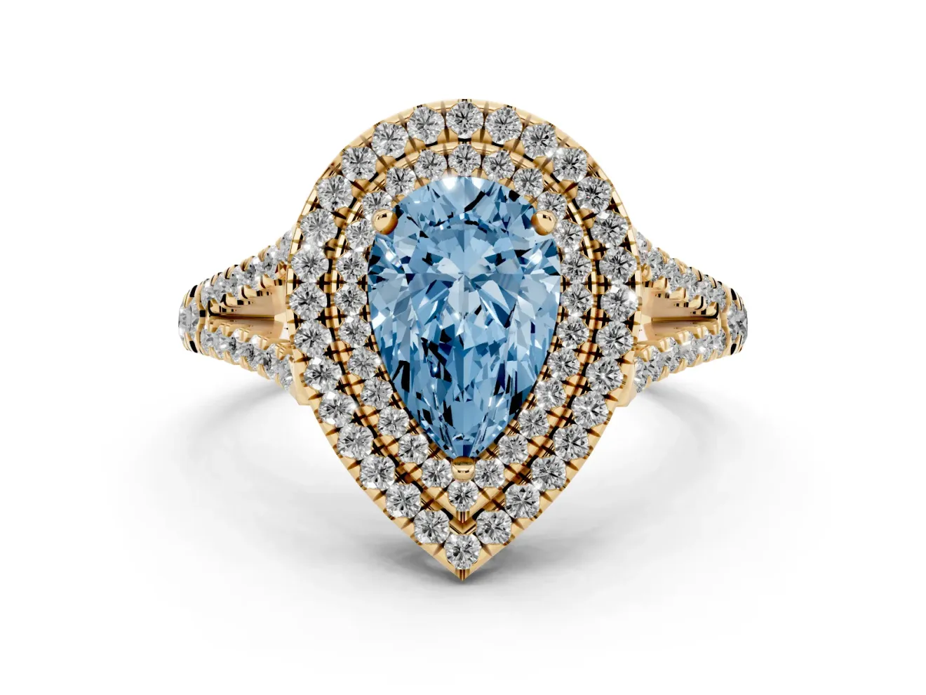 Pear-Shaped Halo Engagement Ring Setting for a Fancy Blue Lab-Grown Diamond | Yellow Gold - Design NV-24799