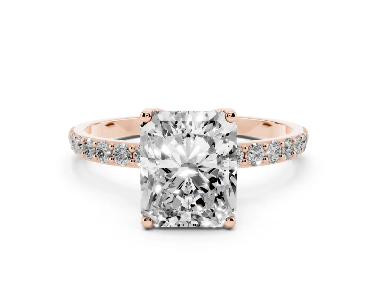 Radiant Cut Pave Solitaire Engagement Ring Setting | Fine Line Pave Band | Rose Gold