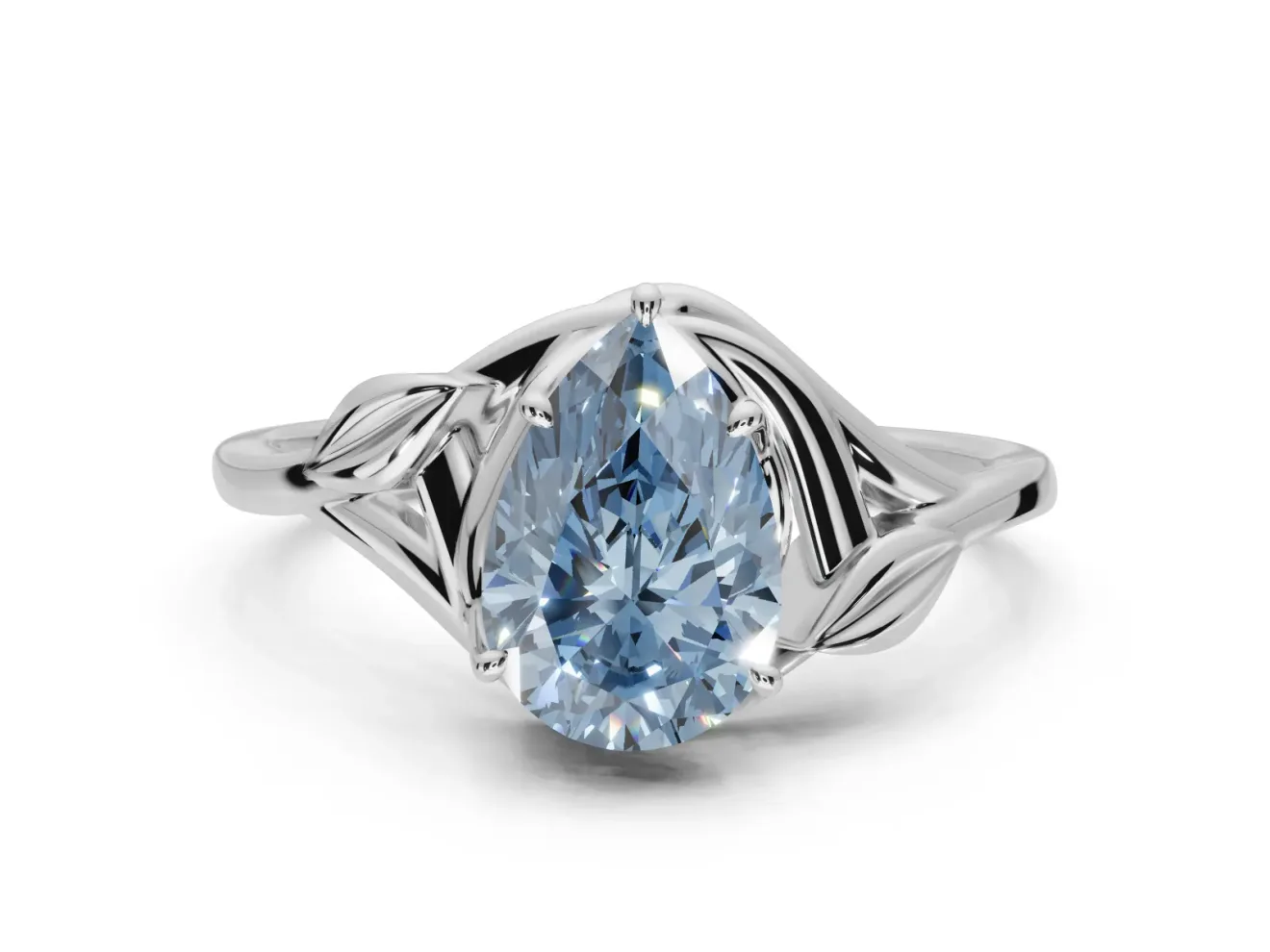 Pear-Shaped Leaf Bypass Solitaire Engagement Ring Setting for a Fancy Blue Lab-Grown Diamond | Sterling Silver