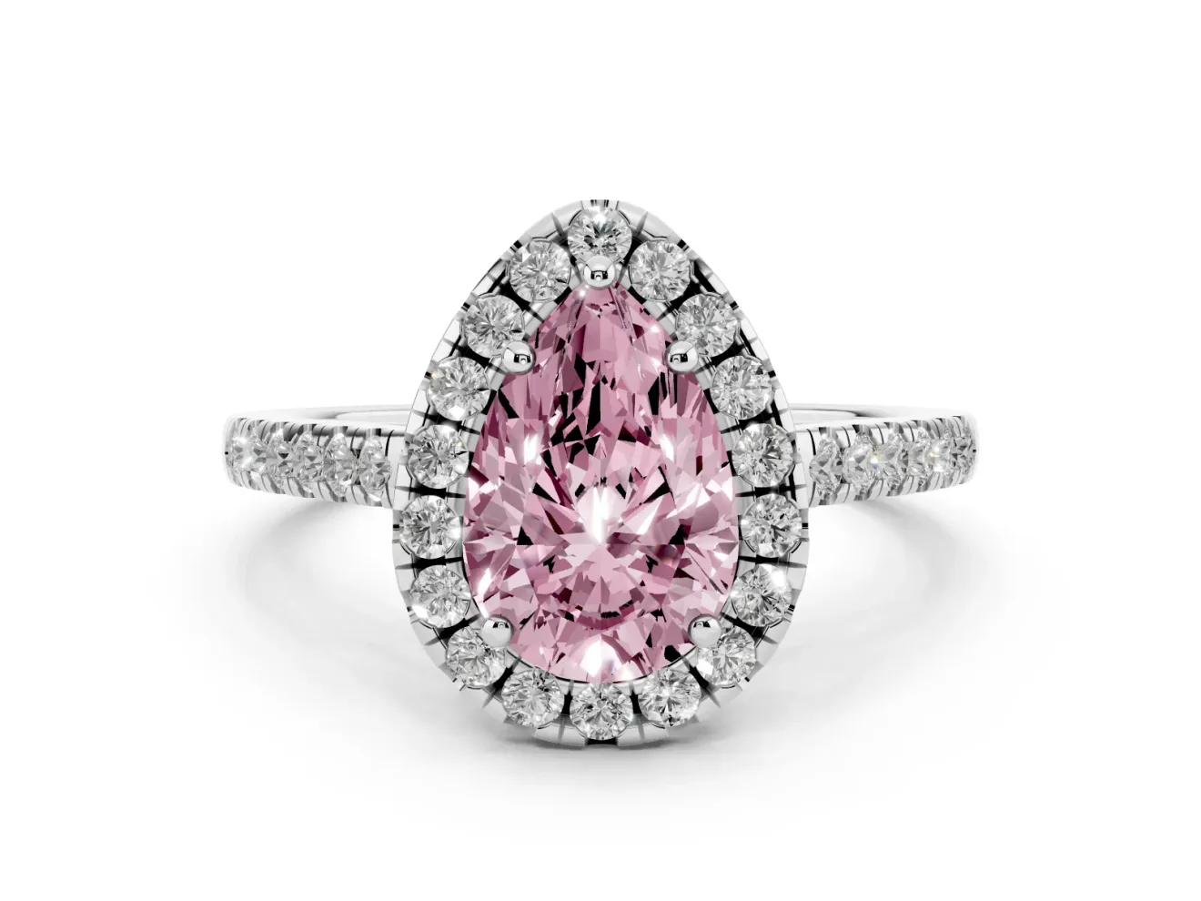 Pear-Shaped Raised Halo Engagement Ring Setting for a Fancy Pink Lab-Grown Diamond | Platinum