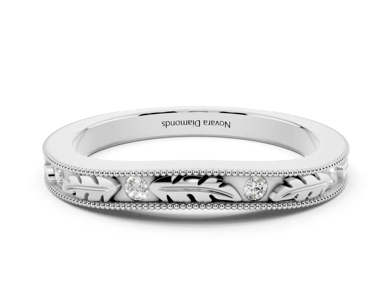 Round Diamond Bezel Eternity Band Set in Platinum with Milgrain Detailing