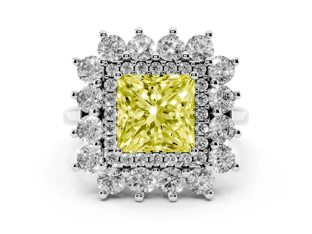 Princess Cut Floral Halo Engagement Ring Setting for a Fancy Yellow Lab-Grown Diamond | Plain Band | Sterling Silver