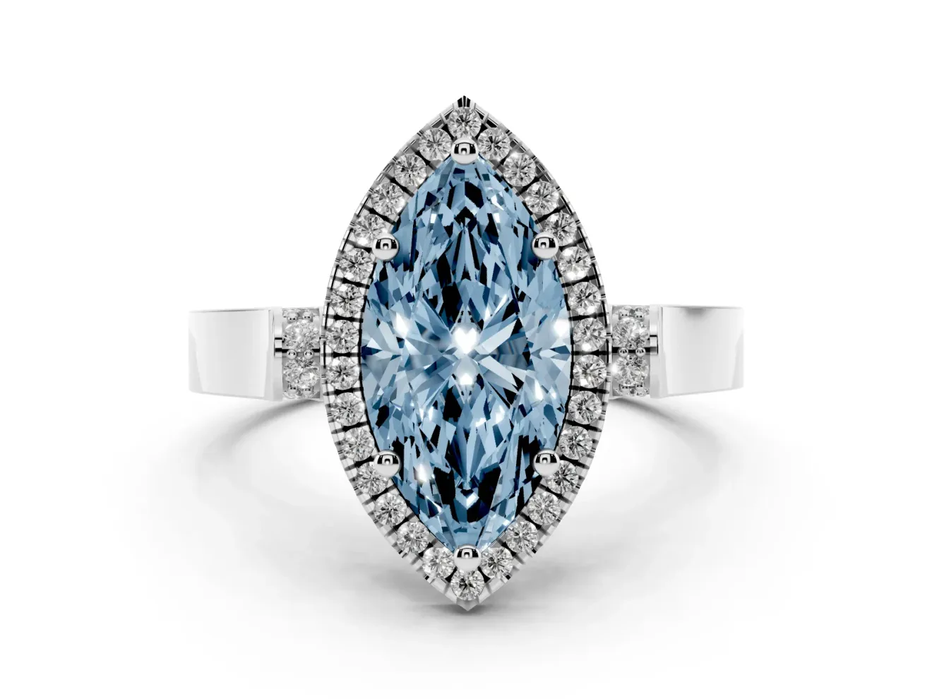 Marquise Pavé Halo Engagement Ring Setting for a Fancy Blue Lab-Grown Diamond | Platinum