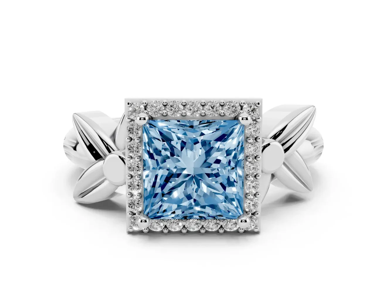 Princess Cut Floral Halo Engagement Ring Setting for a Fancy Blue Lab-Grown Diamond | Platinum