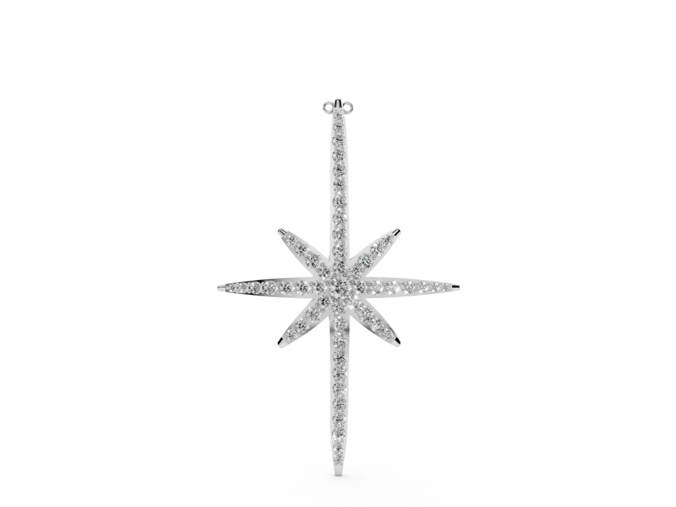 Round Lab-Grown Diamond Pavé Starburst Pendant Necklace | Eight-Point Star | White Gold