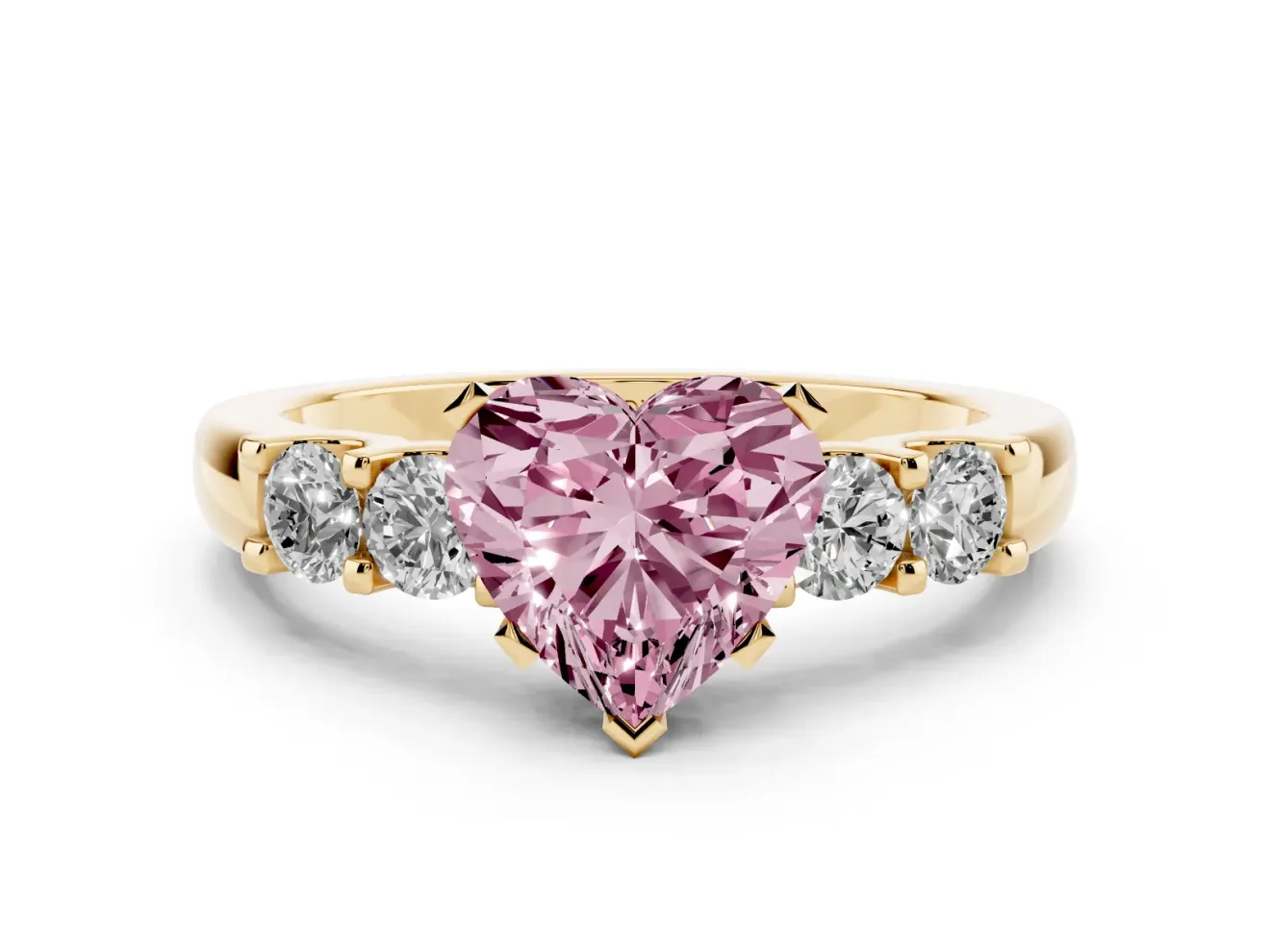 Heart-Shaped Five Stone Engagement Ring Setting for a Fancy Pink Lab-Grown Diamond | Yellow Gold