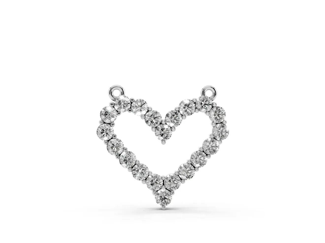 Round Lab-Grown Diamond Open Heart Pendant Necklace | Fixed Between Chains | White Gold