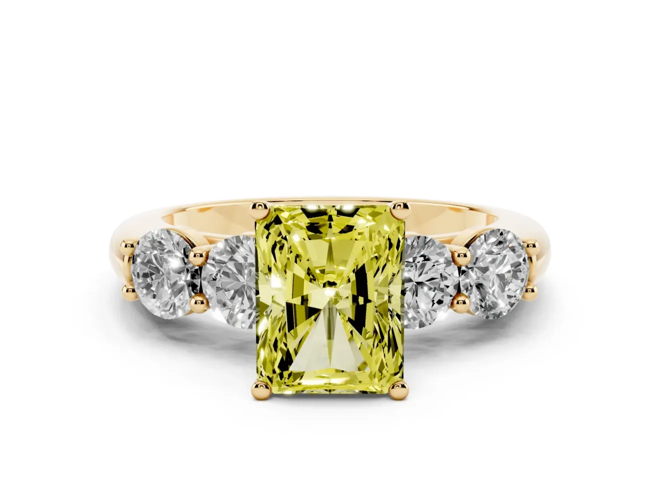 Radiant Cut Five Stone Engagement Ring Setting for a Fancy Yellow Lab-Grown Diamond | Plain Band | Yellow Gold