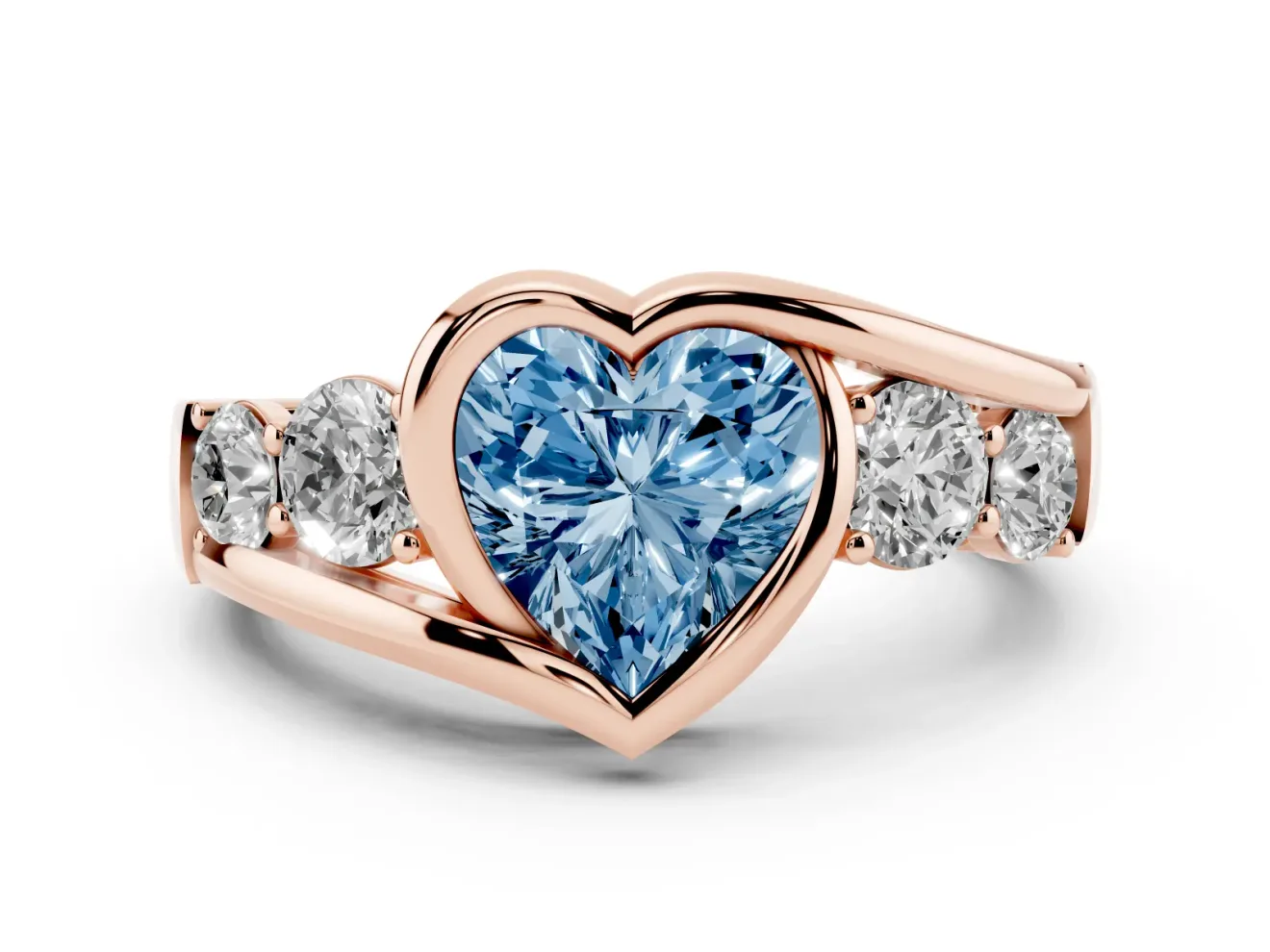 Heart-Shaped Bezel Bypass Engagement Ring Setting for a Fancy Blue Lab-Grown Diamond | Rose Gold