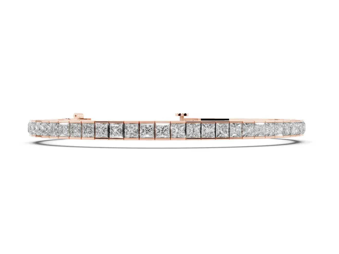Princess Cut Lab-Grown Diamond Channel Set Tennis Bracelet | Box Clasp | Rose Gold