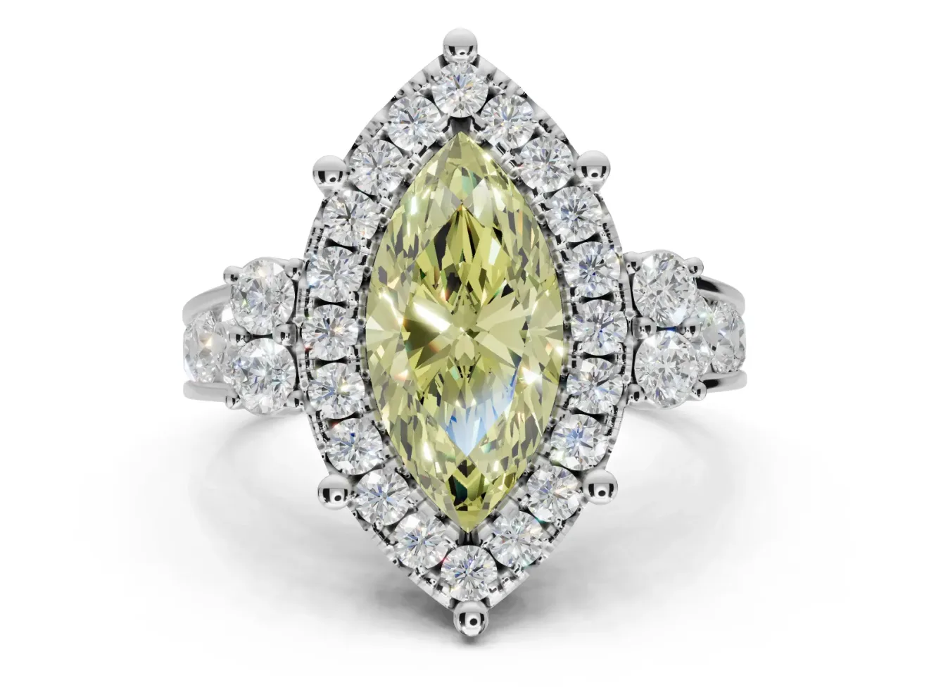 Marquise Halo Engagement Ring Setting for a Fancy Yellow Lab-Grown Diamond | Graduated Channel Band | Platinum