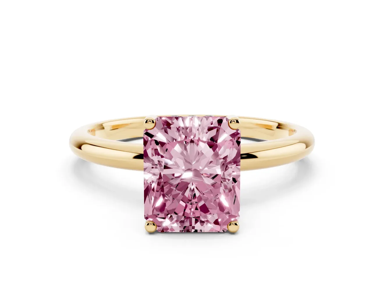 Radiant Cut Hidden Halo Engagement Ring Setting for a Fancy Pink Lab-Grown Diamond | Plain Band | Yellow Gold