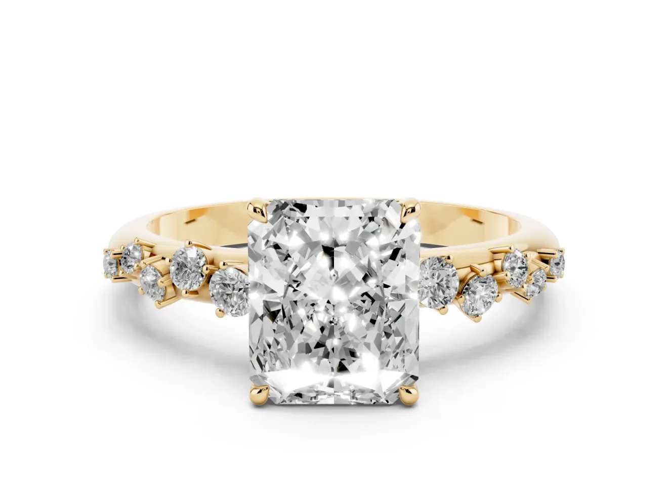 Radiant Cut Solitaire Engagement Ring Setting | Graduated Scattered Accents | Yellow Gold