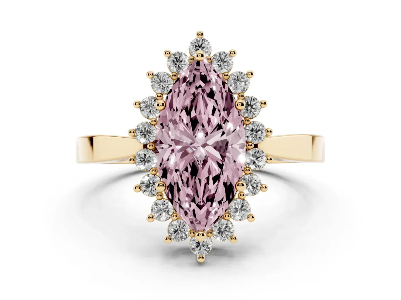 Marquise Scalloped Halo Engagement Ring Setting for a Fancy Pink Lab-Grown Diamond | Yellow Gold