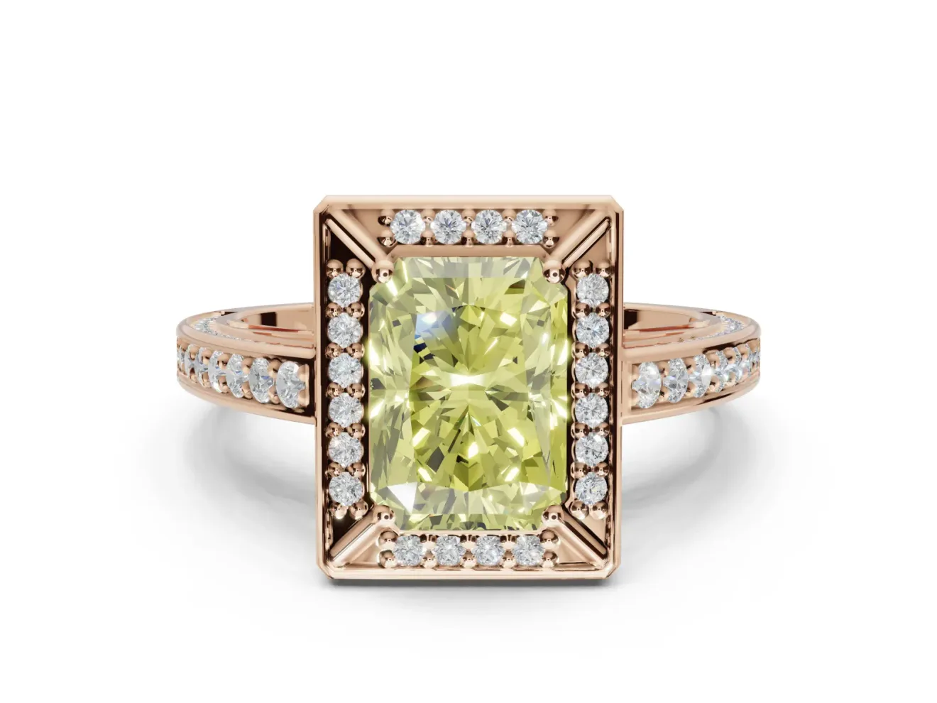 Radiant Cut Sectioned Halo Engagement Ring Setting for a Fancy Yellow Lab-Grown Diamond | Rose Gold