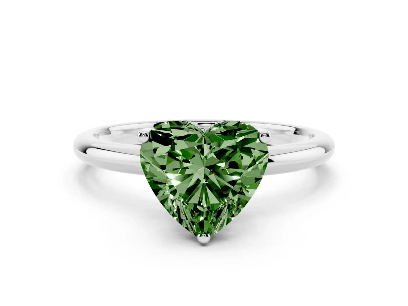 Heart-Shaped Hidden Halo Engagement Ring Setting for a Fancy Green Lab-Grown Diamond | Plain Band | Sterling Silver