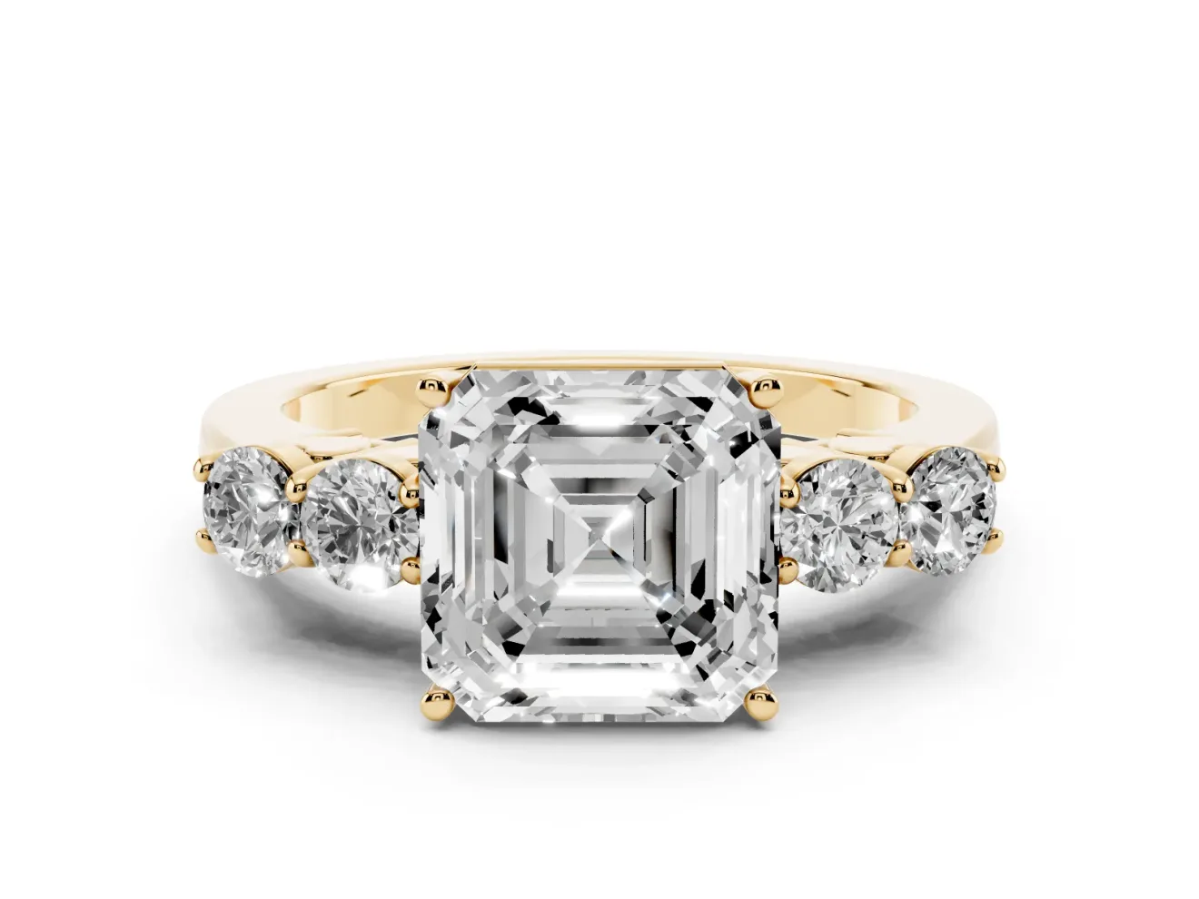 Asscher Cut Close Set Five Stone Engagement Ring Setting | Yellow Gold