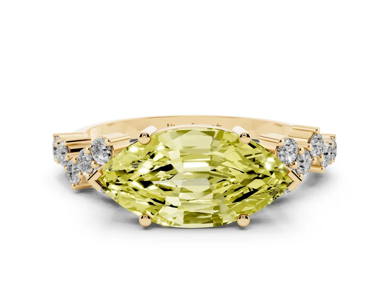 Marquise Scattered Accent Engagement Ring Setting for a Fancy Yellow Lab-Grown Diamond | Yellow Gold