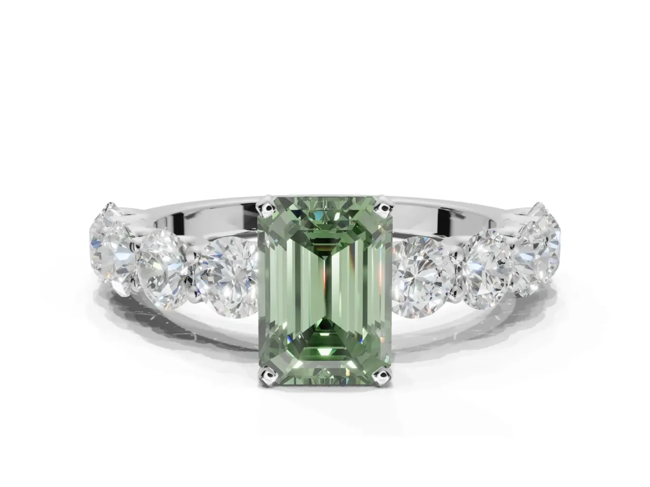 Emerald Cut Engagement Ring Setting for a Fancy Green Lab-Grown Diamond | Sterling Silver - Design NV-24455
