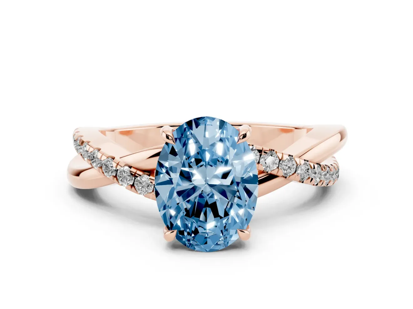 Oval Crossover Engagement Ring Setting for a Fancy Blue Lab-Grown Diamond | Rose Gold