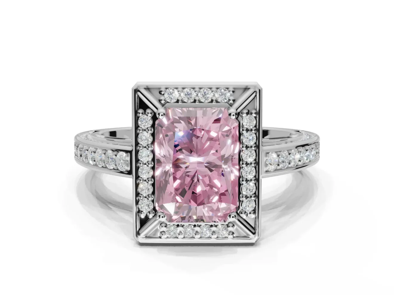 Radiant Cut Sectioned Halo Engagement Ring Setting for a Fancy Pink Lab-Grown Diamond | Sterling Silver