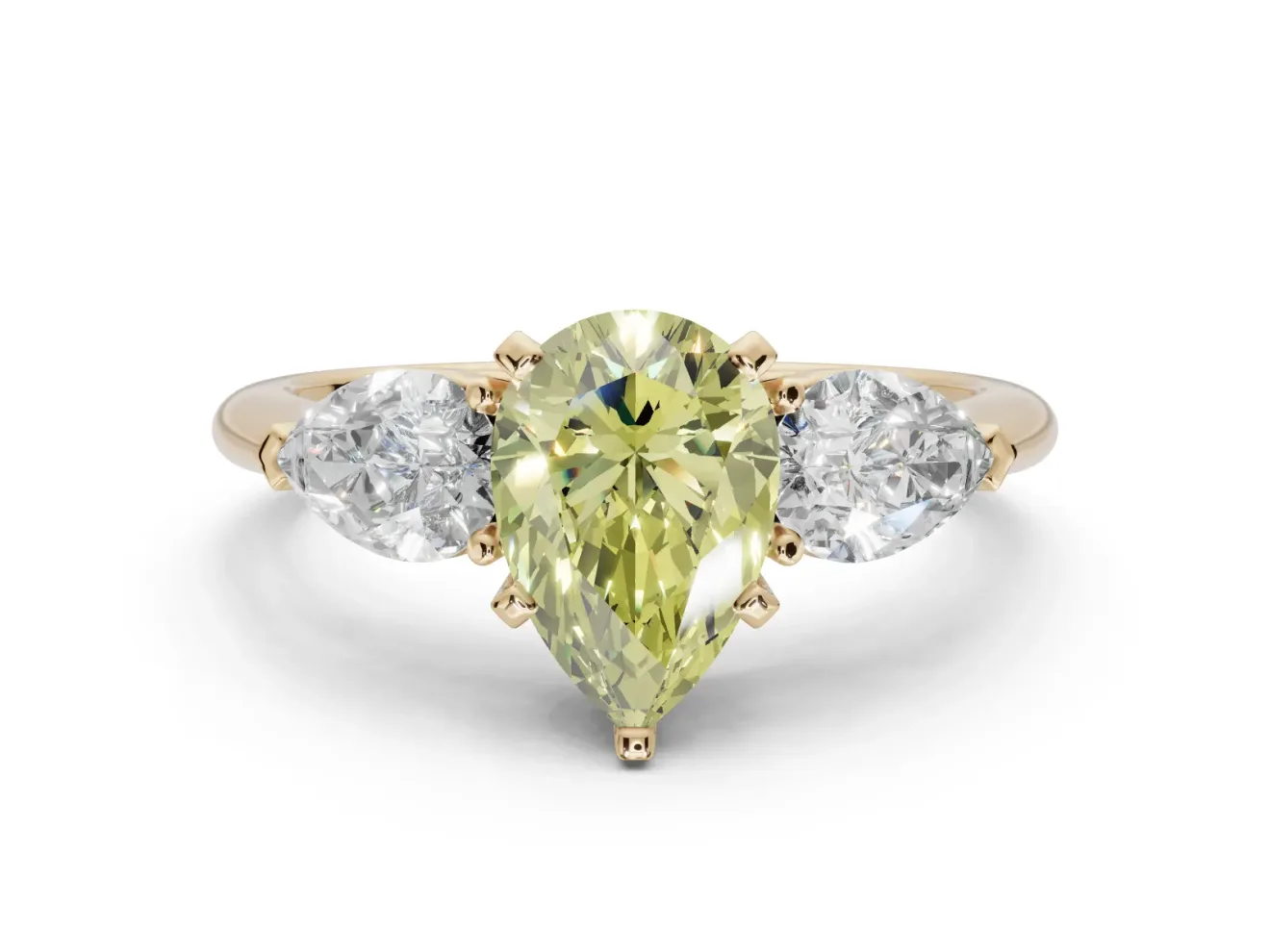 Pear-Shaped 3-Stone Engagement Ring Setting for a Fancy Yellow Lab-Grown Diamond | Yellow Gold