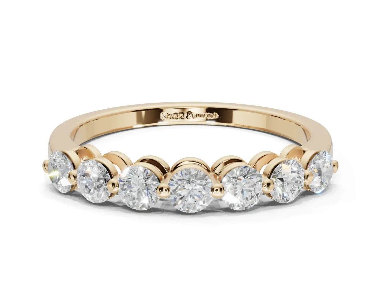 Round Lab-Grown Diamond Half Eternity Wedding Band | Raised Round Heads | Yellow Gold