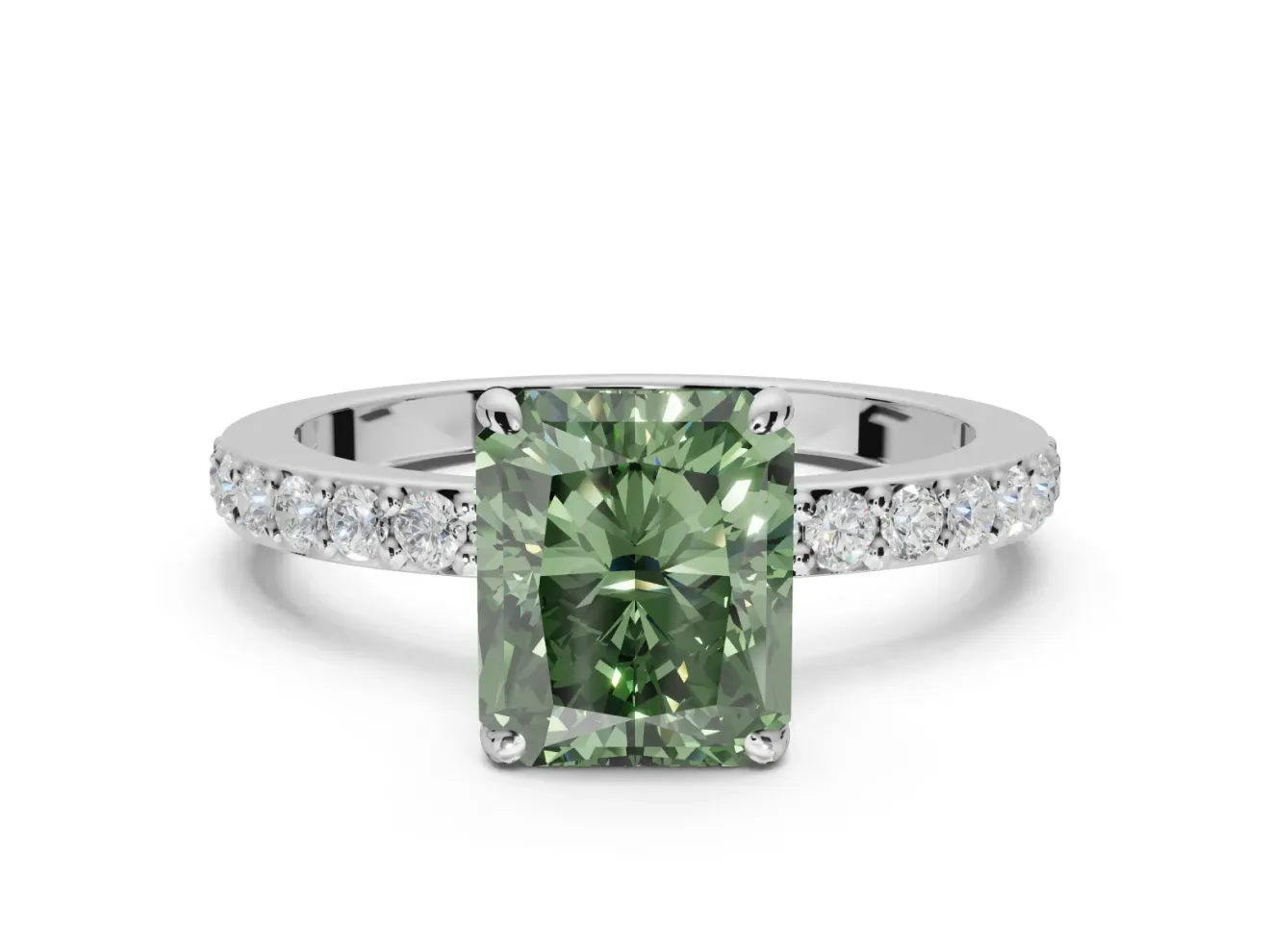 Radiant Cut Pavé Engagement Ring Setting for a Fancy Green Lab-Grown Diamond | Sterling Silver - Design NV-24928