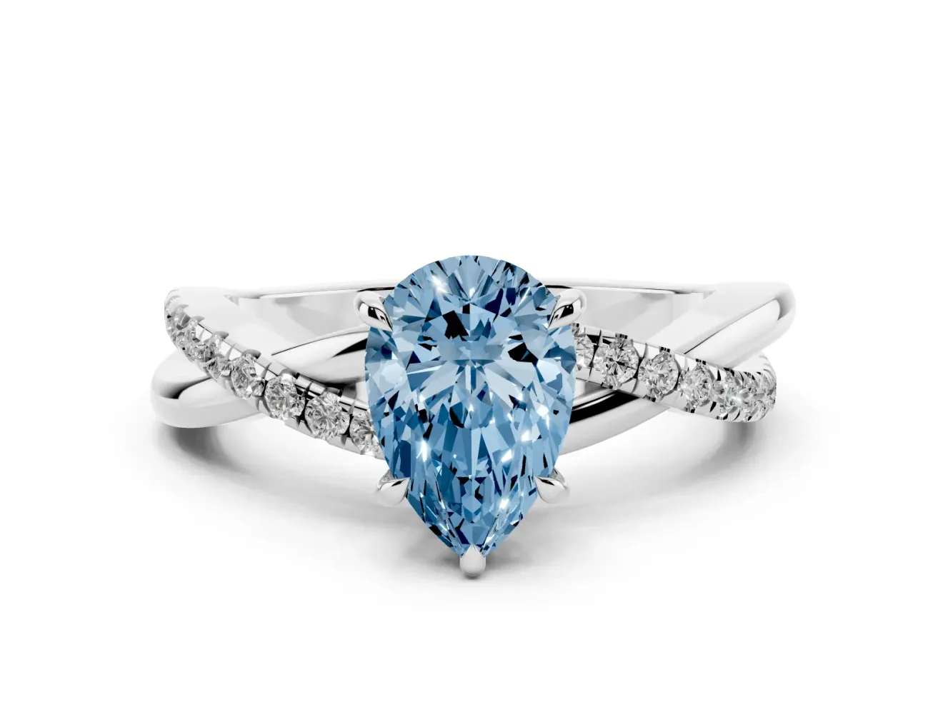Pear-Shaped Crossover Engagement Ring Setting for a Fancy Blue Lab-Grown Diamond | Sterling Silver