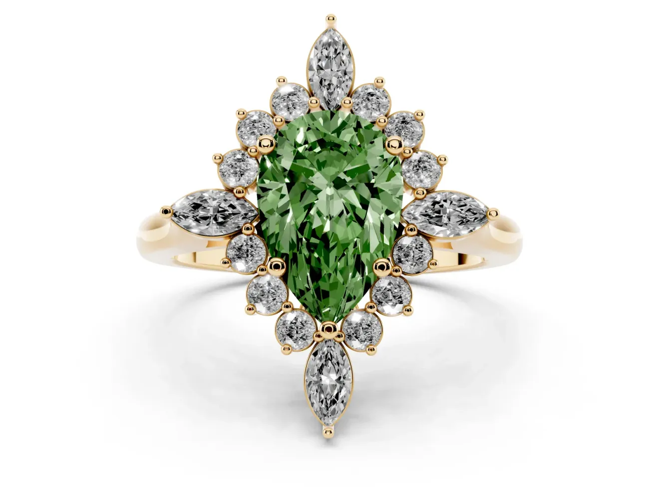 Pear-Shaped Engagement Ring Setting for a Fancy Green Lab-Grown Diamond | Yellow Gold - Design NV-24790