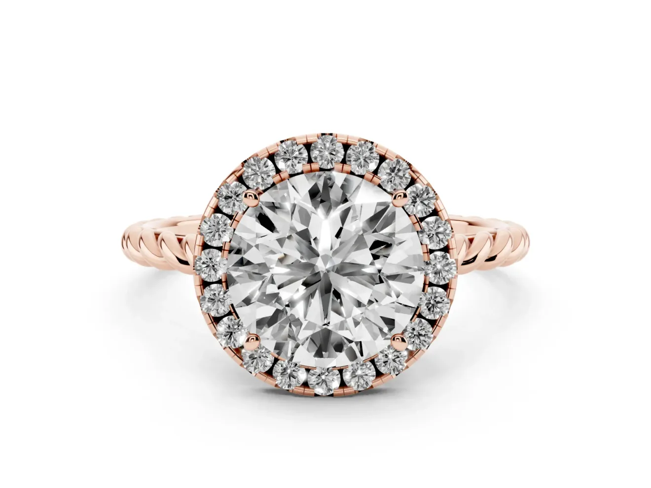 Round Halo Engagement Ring Setting | Twisted Rope Band | Rose Gold