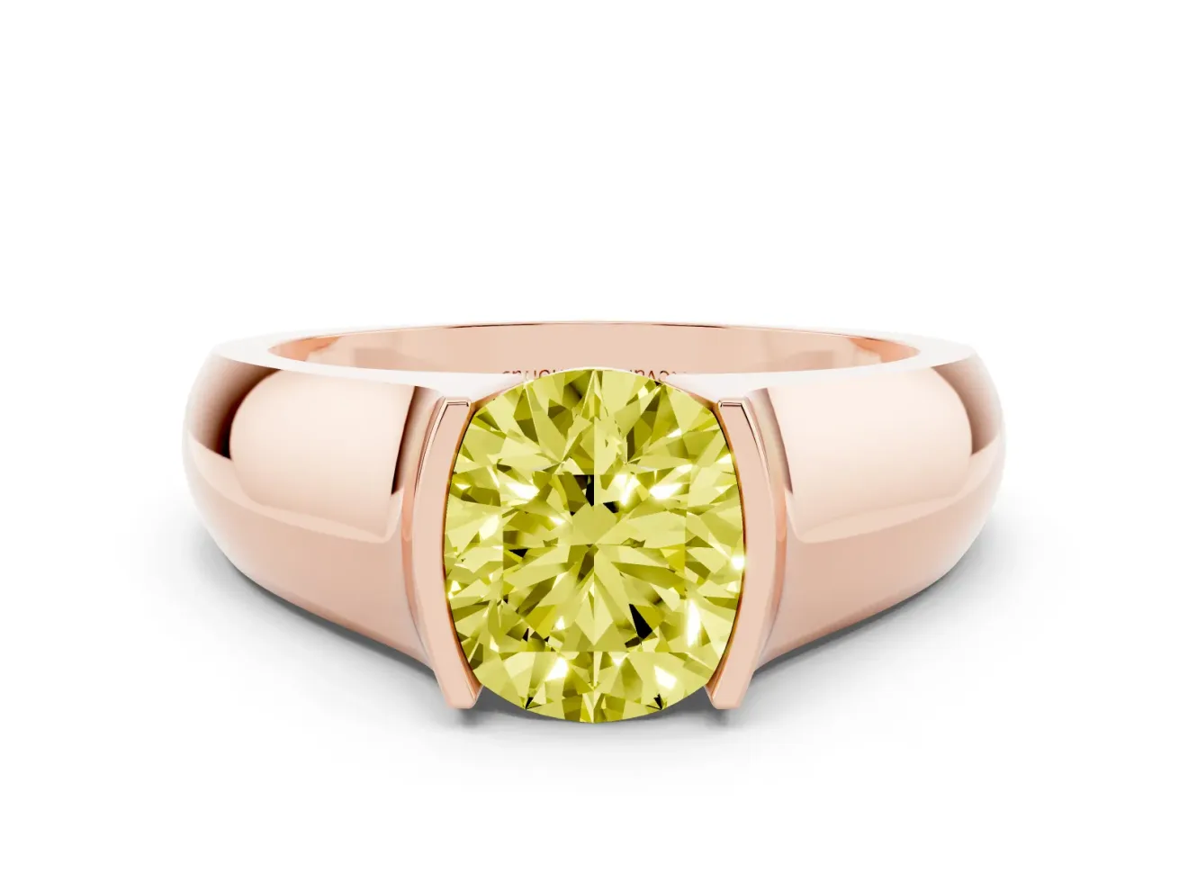 Round Half Bezel Solitaire Engagement Ring Setting for a Fancy Yellow Lab-Grown Diamond | Wide Band | Rose Gold