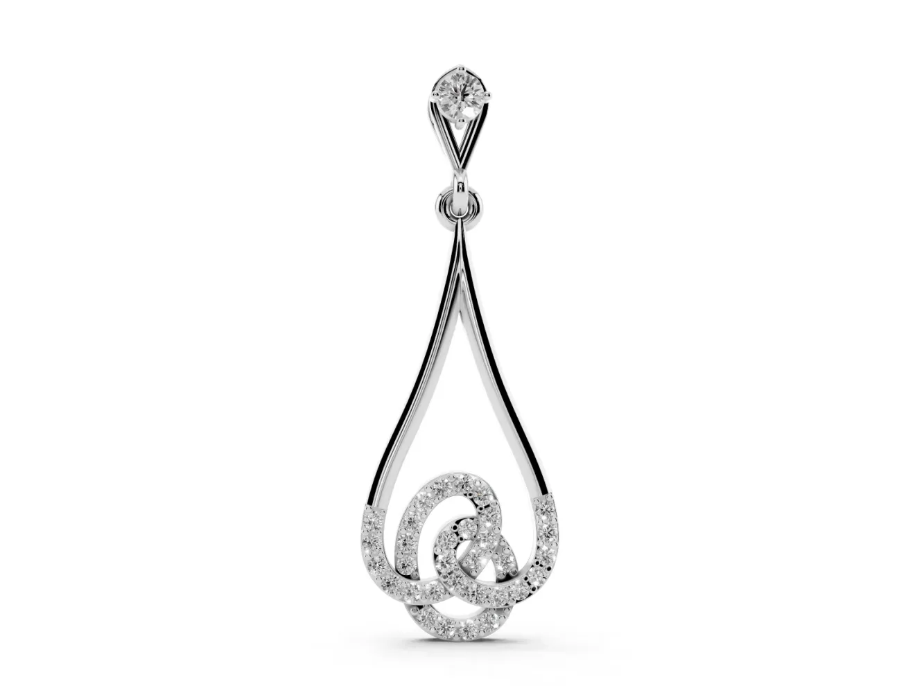 Round Lab-Grown Diamond Pavé Swirl Teardrop Pendant Necklace | Open Drop | Sterling Silver