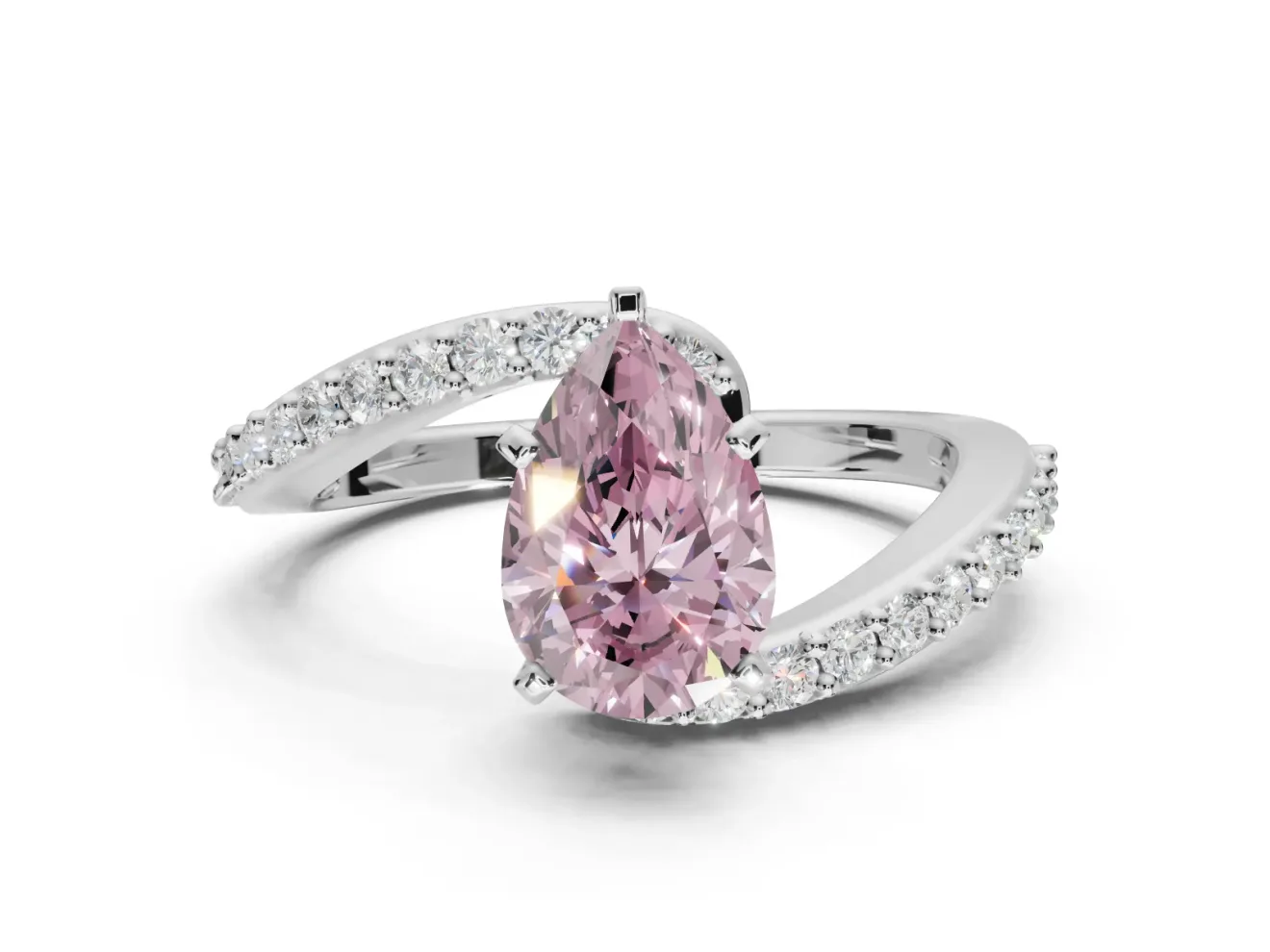 Pear-Shaped Bypass Pavé Engagement Ring Setting for a Fancy Pink Lab-Grown Diamond | Sterling Silver