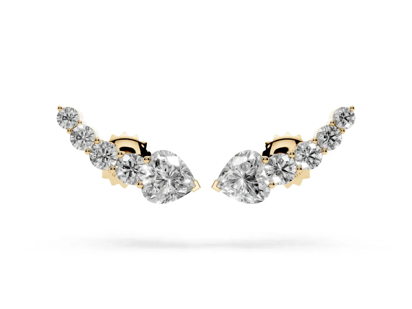Round and Heart Lab-Grown Diamond Graduated Ear Climbers | Petite Curve | Yellow Gold