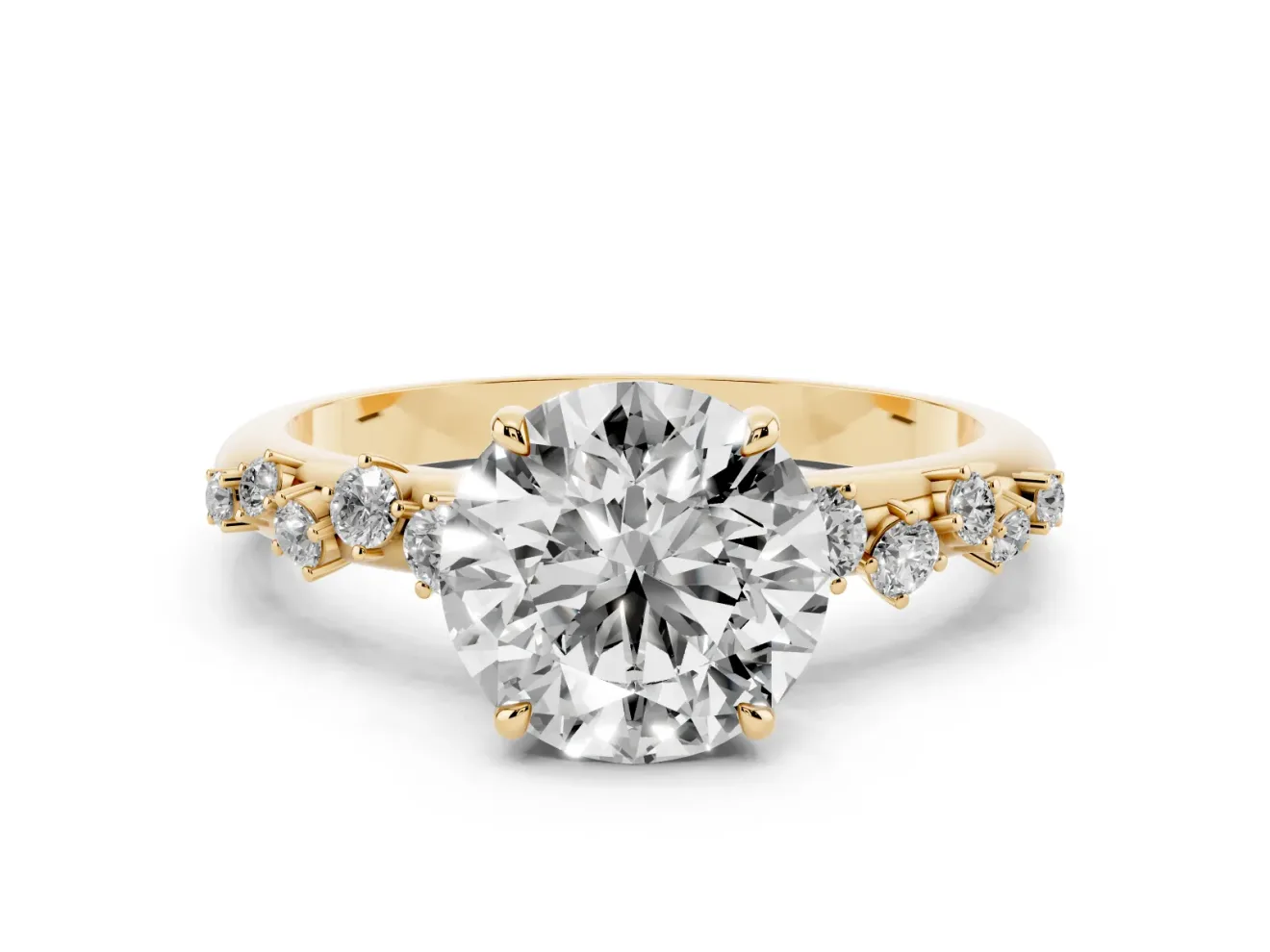 Round Cut Diamond Cluster Solitaire Ring Set in Yellow gold with Prong Setting
