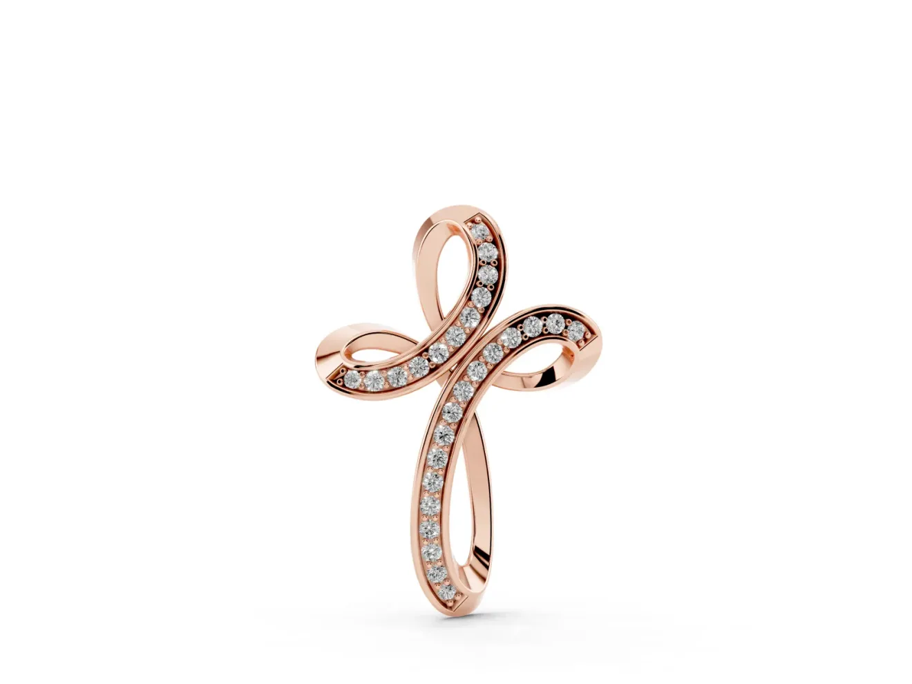 Round Lab-Grown Diamond Pavé Looped Cross Pendant Necklace | Ribbon Loops | Rose Gold