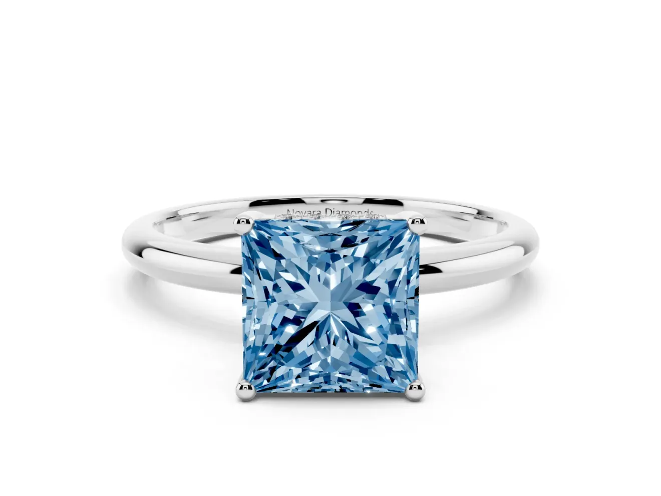 Princess Cut Micro-Prong Hidden Halo Engagement Ring Setting for a Fancy Blue Lab-Grown Diamond | Plain Band | Platinum