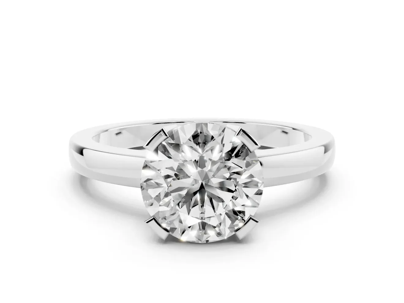 Round Cut Diamond Solitaire Ring Set in White gold with Prong Head and Smooth Polished Band