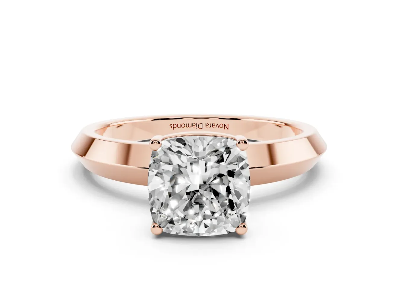 Cushion Cut Knife-Edge Solitaire Engagement Ring Setting | Plain Band | Rose Gold