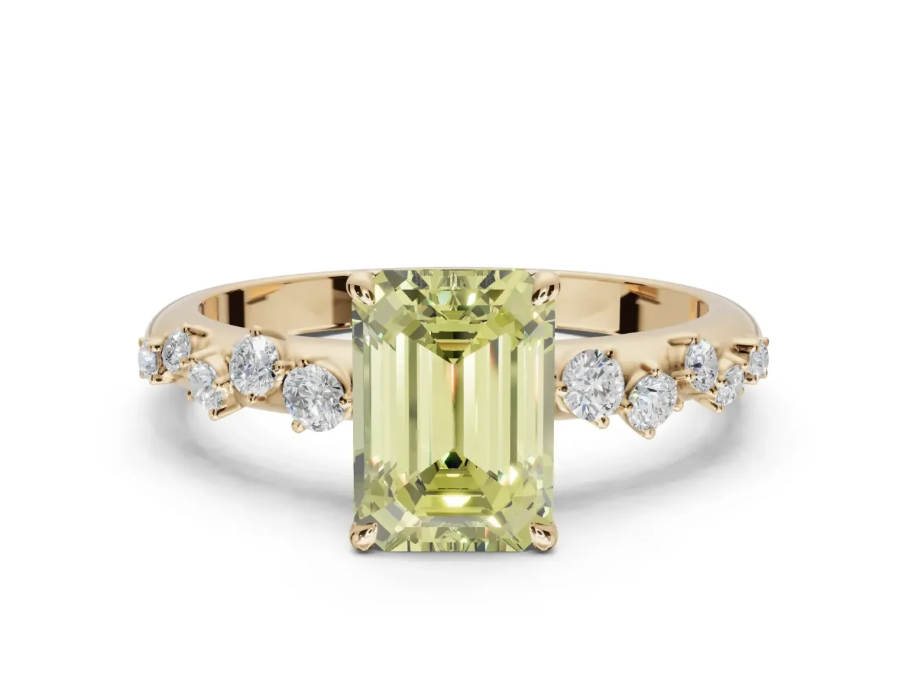 Emerald Cut Graduated Solitaire Engagement Ring Setting for a Fancy Yellow Lab-Grown Diamond | Yellow Gold