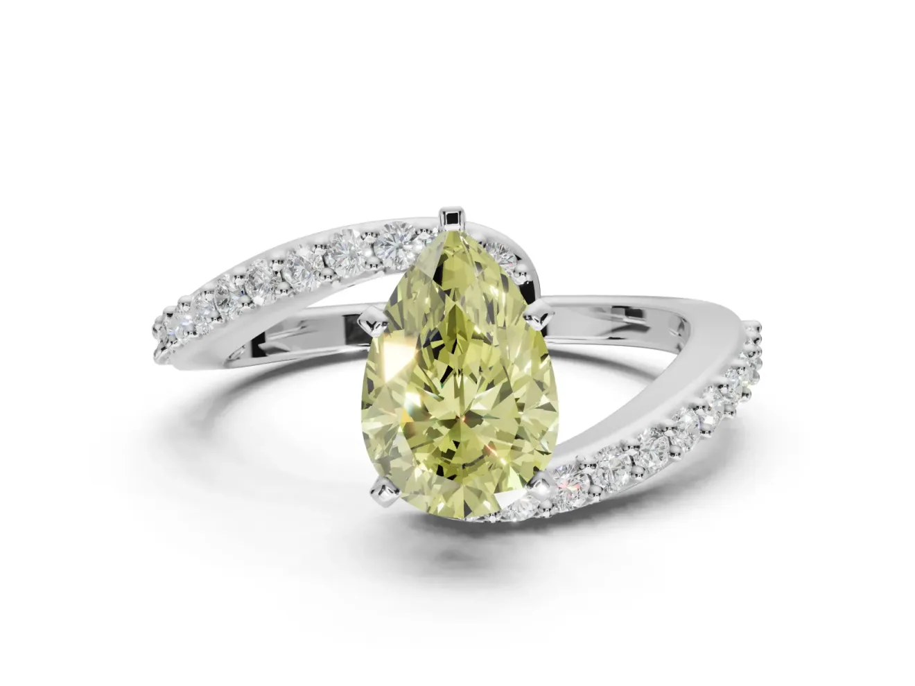 Pear-Shaped Bypass Pavé Engagement Ring Setting for a Fancy Yellow Lab-Grown Diamond | Platinum