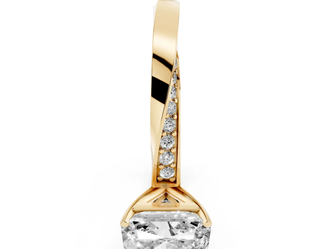 Radiant Cut Twisted Pave Engagement Ring Setting | Ribbon Band | Yellow Gold