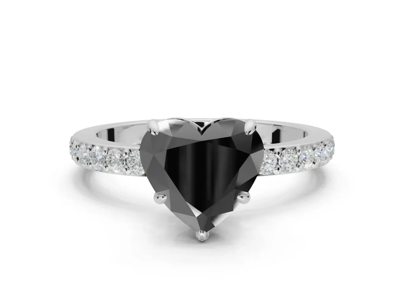 Heart-Shaped Hidden Halo Engagement Ring Setting for a Black Center | Pavé Band | Sterling Silver