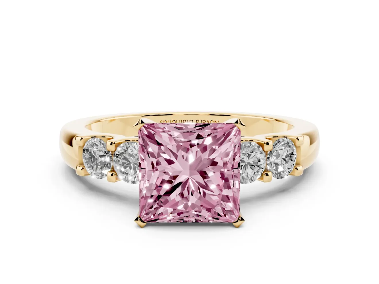 Princess Cut Five Stone Engagement Ring Setting for a Fancy Pink Lab-Grown Diamond | Yellow Gold