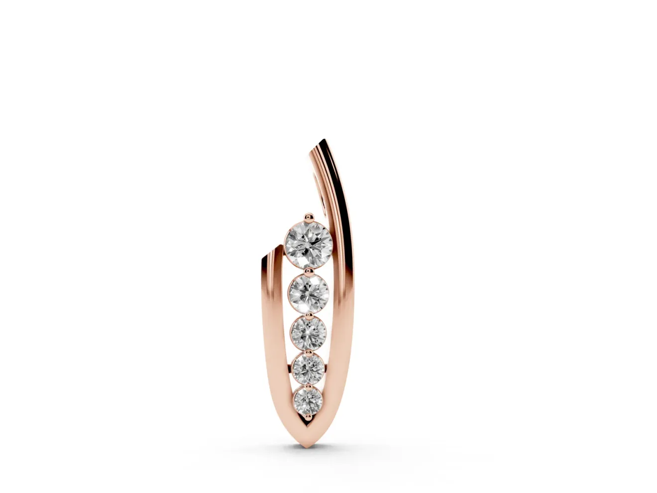 Round Lab-Grown Diamond Graduated Bar Set Curved Pendant Necklace | Open U Frame | Rose Gold