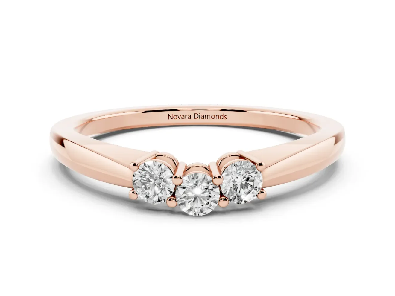 Round Diamond Three-Stone Tension Band Set in Rose gold with Prong Setting