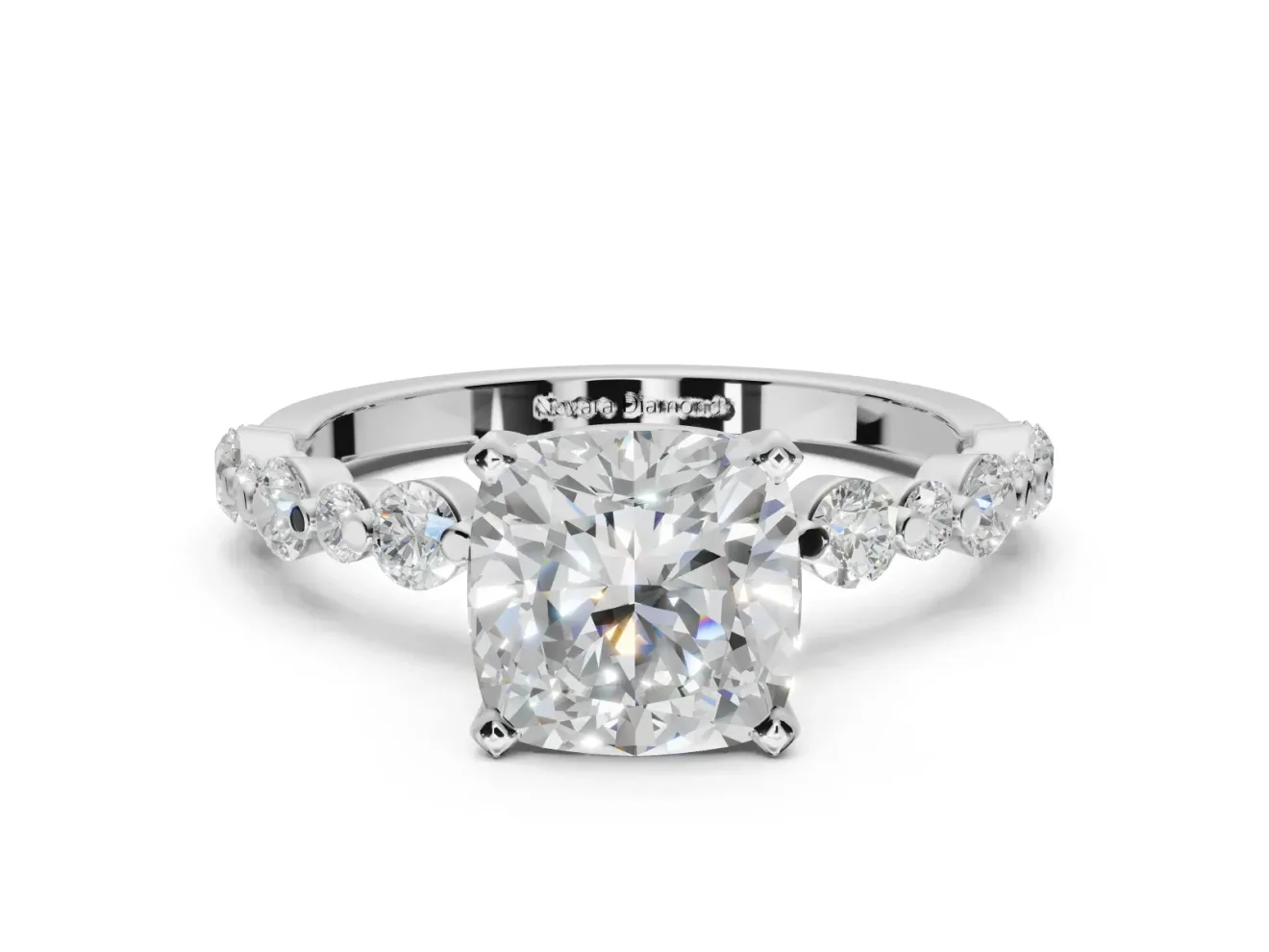 Cushion Cut Pavé Solitaire Engagement Ring Setting | Alternating Accents | Platinum