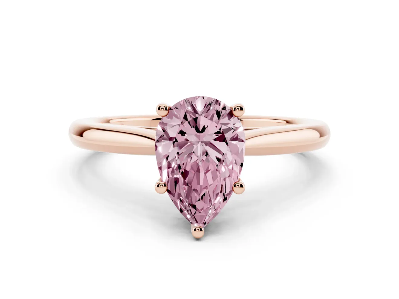 Fancy Pink Pear Cut Diamond Solitaire Ring Set in Rose gold with Cathedral Band and Prong Setting